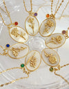 12 Birth Month Flower Birthstone Necklace for Women Charm White Shell Pendant Necklaces