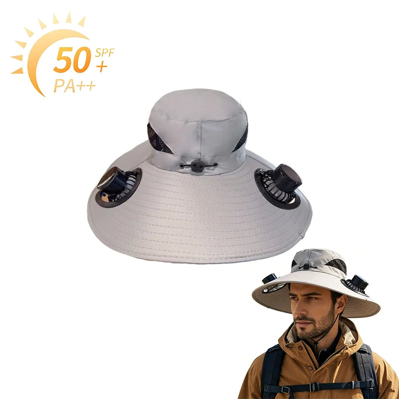 Wide Brim Fishing Hat With Dual Solar Fans