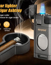 Cigar Lighter Triple Jet Flame Cigar Cutter Windproof Butane Refillable Torch Lighters 2 in 1 Multifunctional Ashtray Set