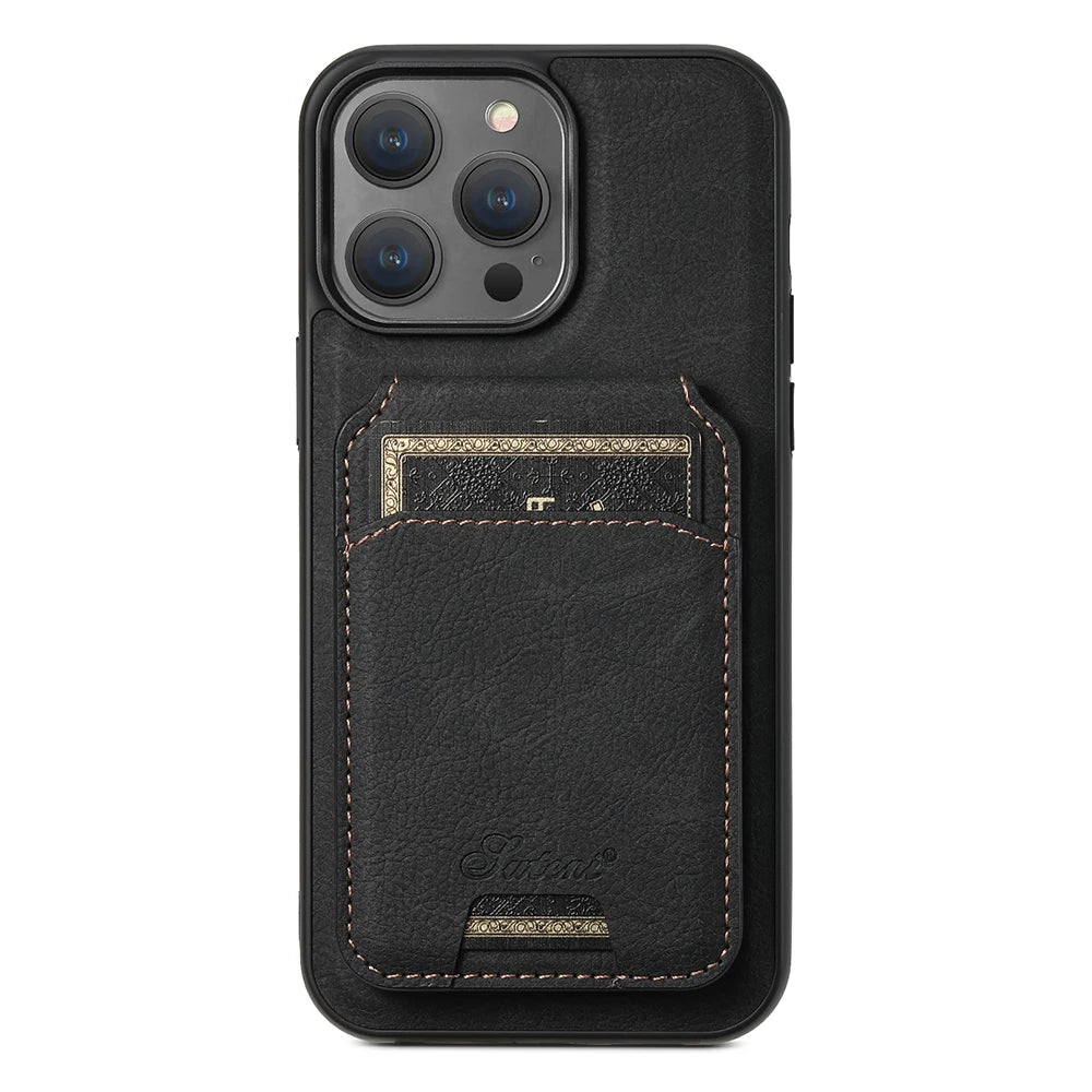 Leather for Magsafe Case for iPhone 16 15 Pro Max 16e 14 Plus 16Plus Bracket  Back Cover with Card Holder