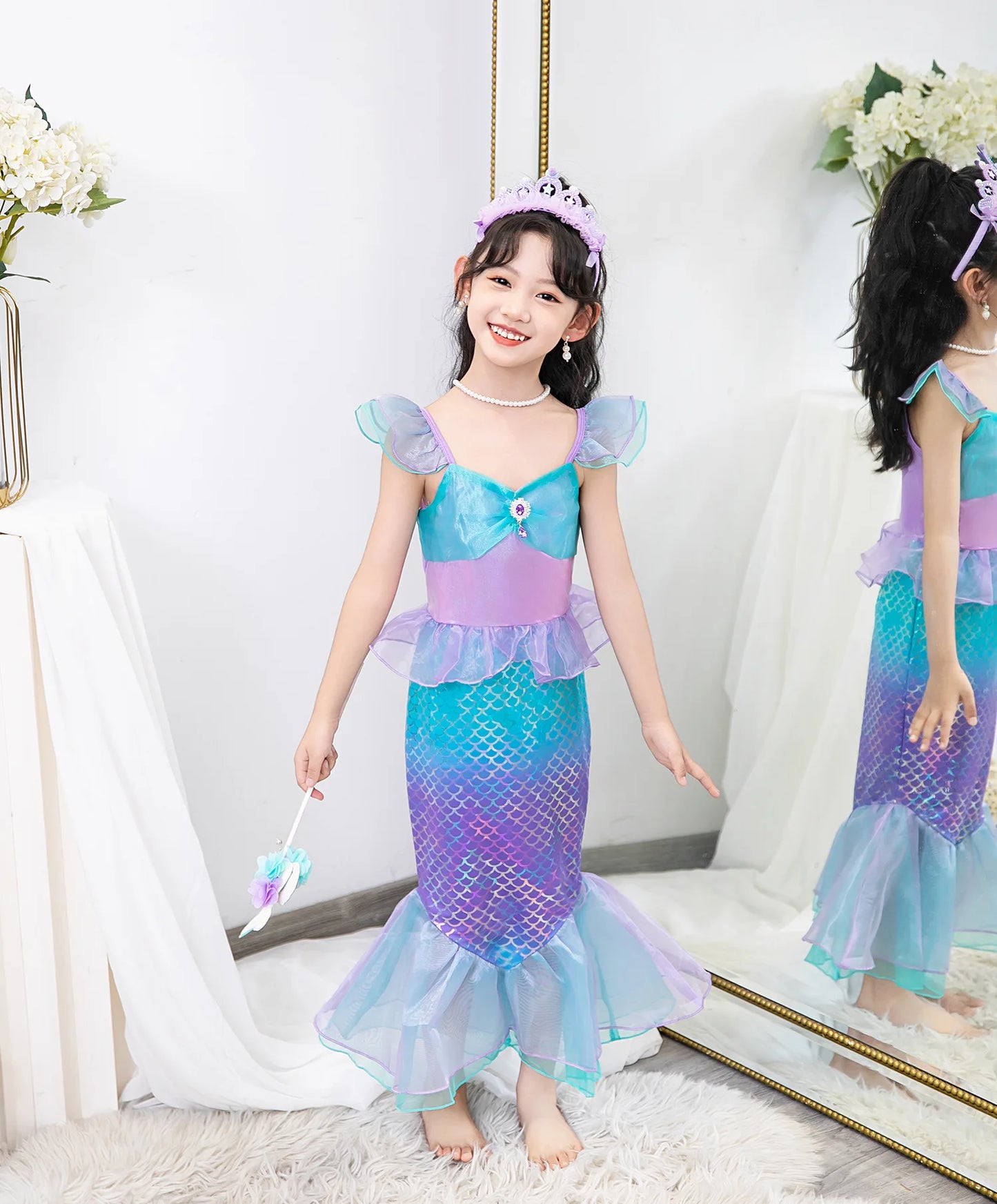Little Mermaid Costume For Girl Ariel Dress Kids Birthday Halloween Carvinal Party Dresses Cosplay Clothes Children Prom Gown