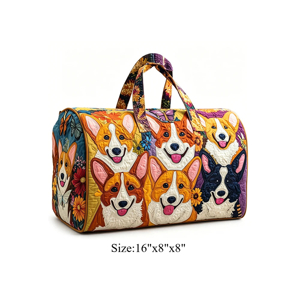 Corgi Dog Quilted Duffel Bag Women Weekender Bag 3D Animal Print Travel Tote Bag Summer Vacation Gym Overnight Luggage Pet Lover