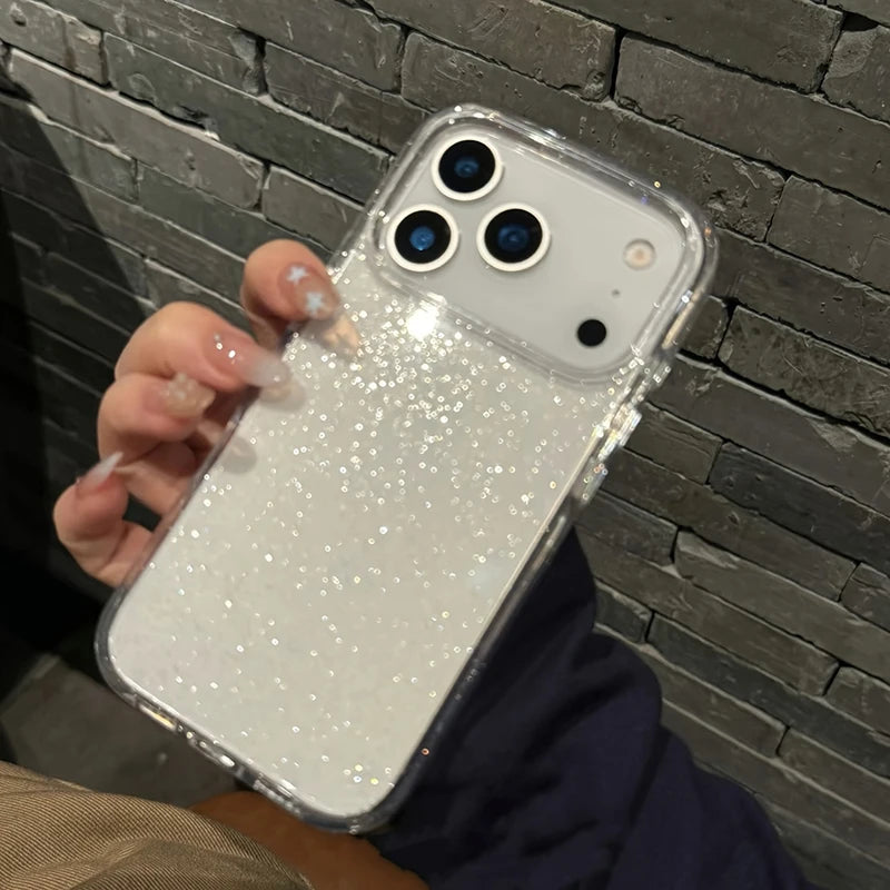 Luxury Glitter Bling Transparent Case For iPhone 17 Pro Max 17 Air 14 15 16 Pro Max Shockproof TPU Cover