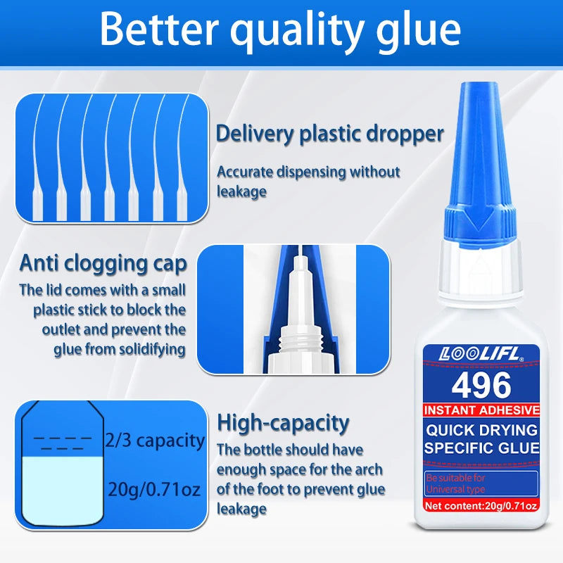 1-5pcs 20ml 496 Forte Trasparente Colla Morbida Scarpe Manicure Riparazione Accessori  Metallo Plastica Adesivo Multifunzionale