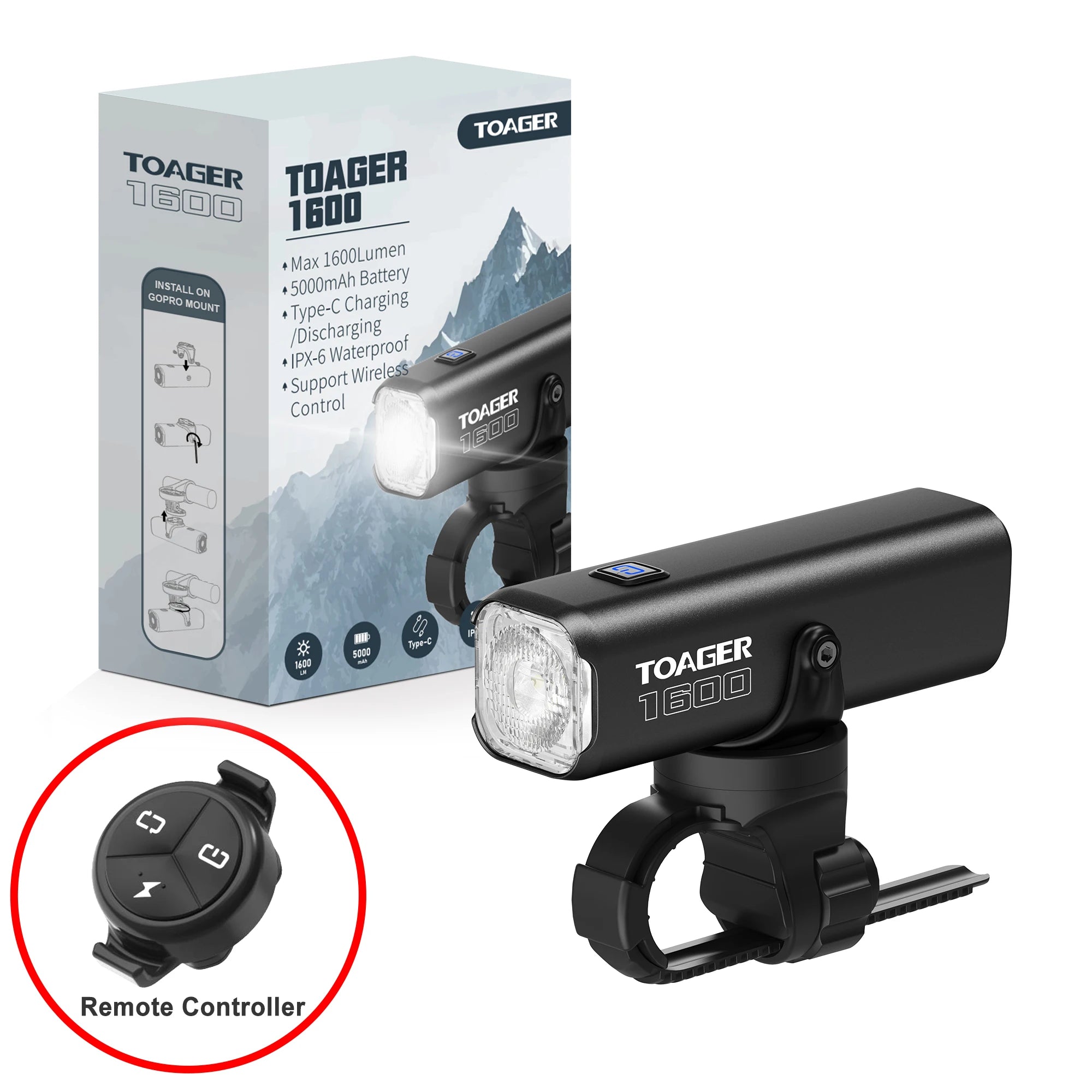 1600LM Bike Light Front Lamp TypeC Rechargeable LED 21700 5000mAh Bicycle Light Waterproof Headlight Bike Accessories