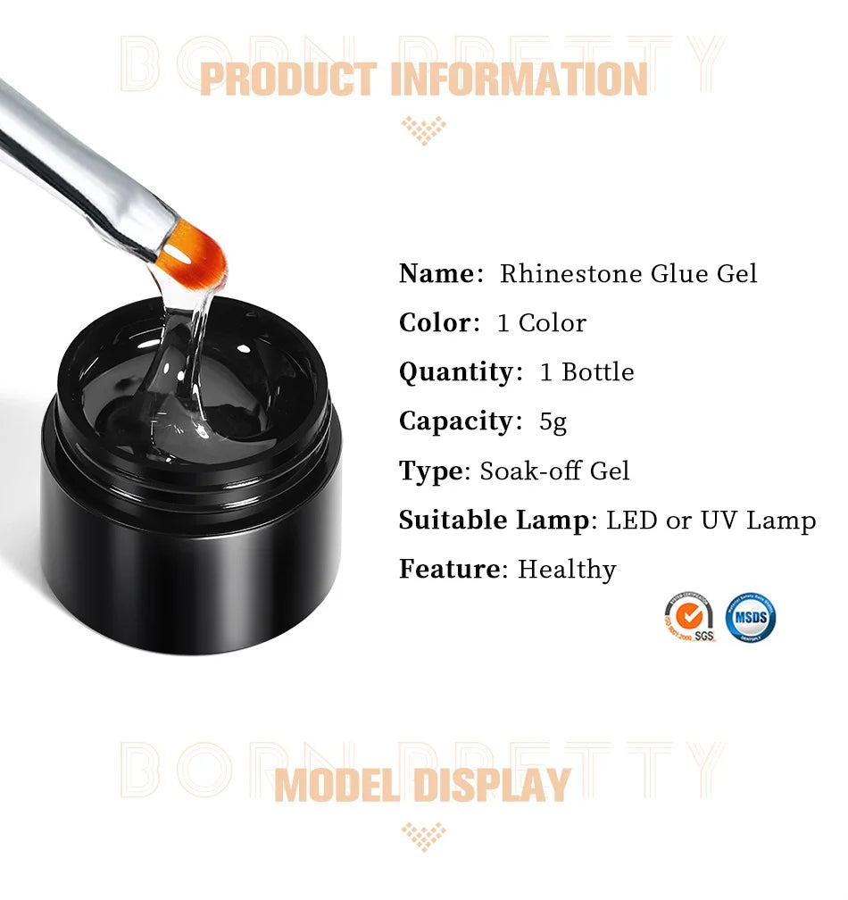 3PCS Rhinestones Glue Gel Set Mirror Nail Powder With Nail Liner Brush UV LED Transparent Adhesive Glue Gel