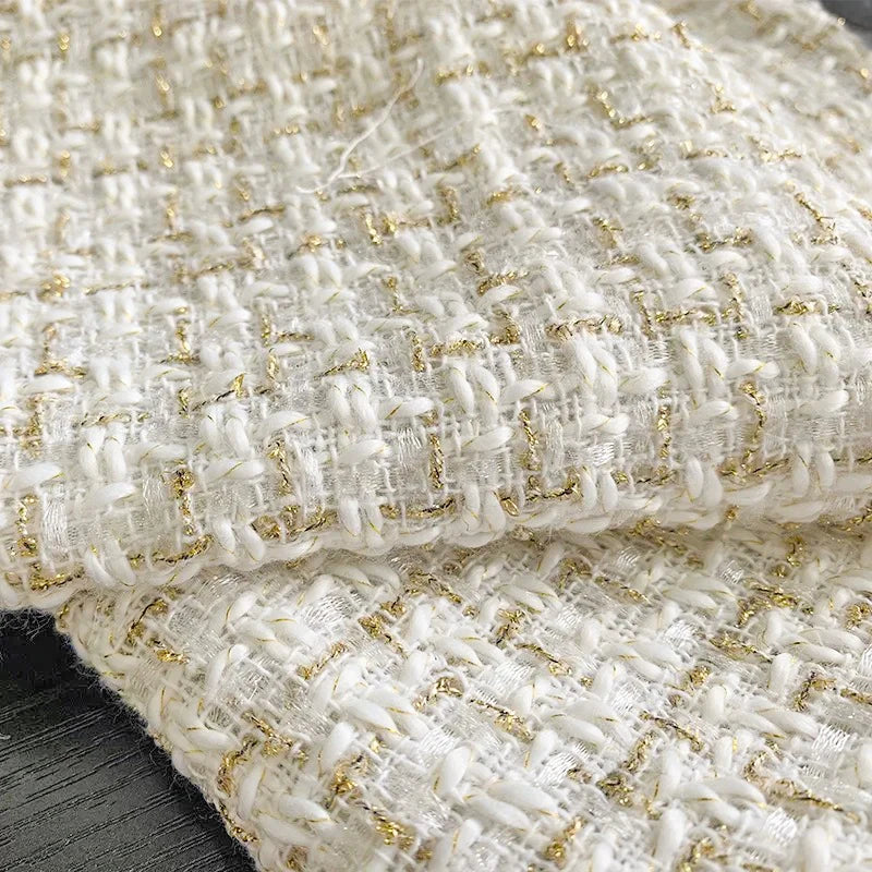 Gold Silk Small Fragrance Fabric, Polyester Woolen Tweed Fabric, Women's Shoes Bags, DIY Clothing Dress, Handmade Manual Sewing