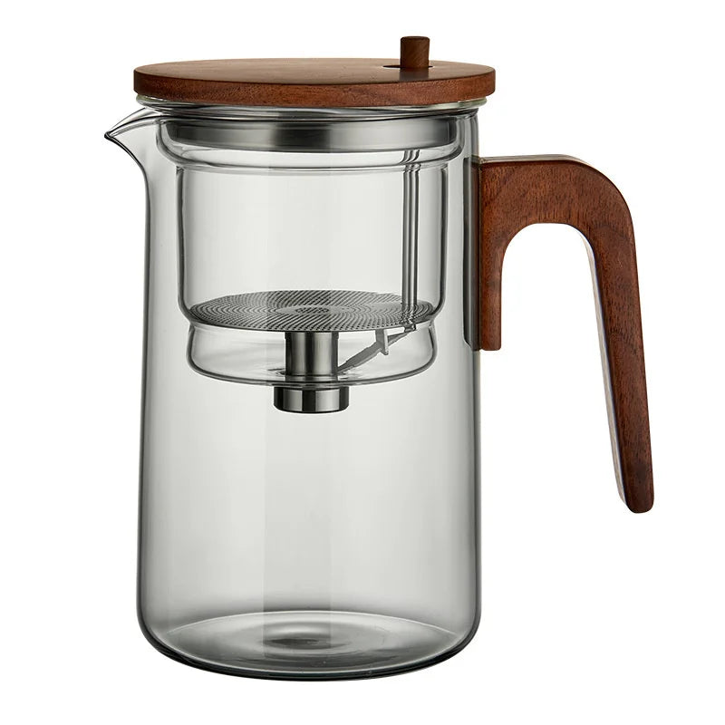 One Click Tea Separation Glass Teapot with Wood Handle