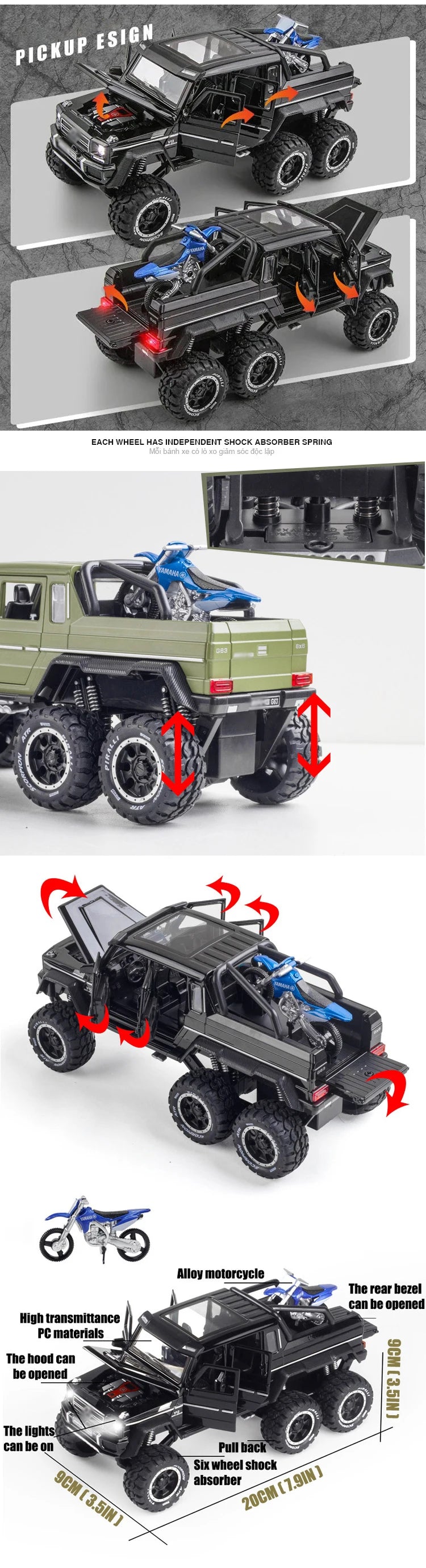 1/28 Raptor F150/G63 Pickup Big Wheels Car Model Toy Alloy Diecast Metal Monster Truck Car Off-road Vehicle Collection