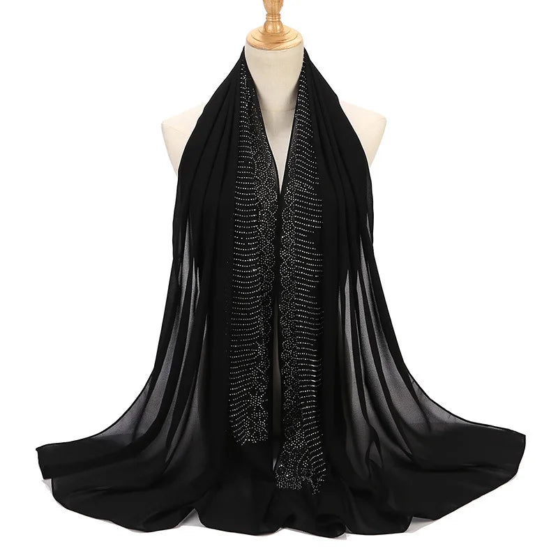 Tassel Diamond Muslim Hijabs Luxury Sequin Chiffon Scarf For Women Dress Abaya Hijab Veil Scarf Long Shawls Turban