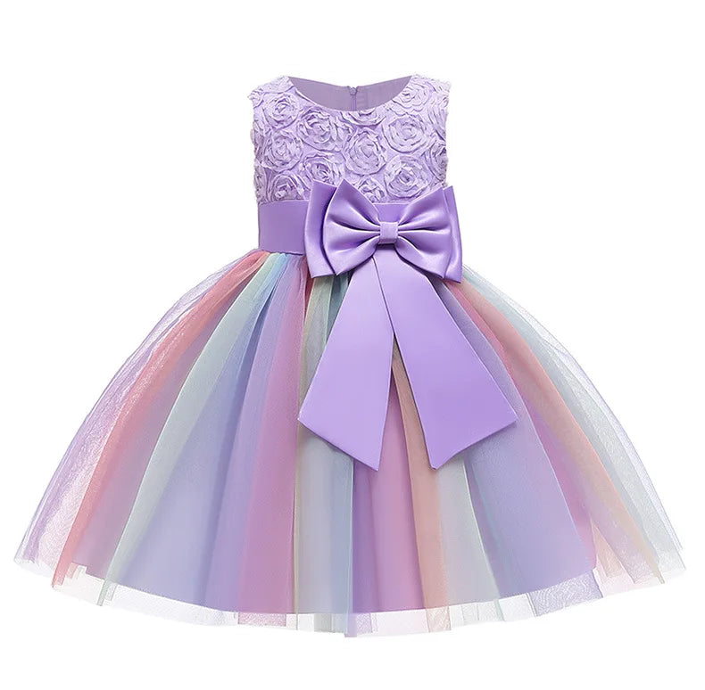 Princess Girl Dress Wedding Birthday Party Frocks for Children Costume With Bow Prom Ball Gown Elegant Party Dress For Girls