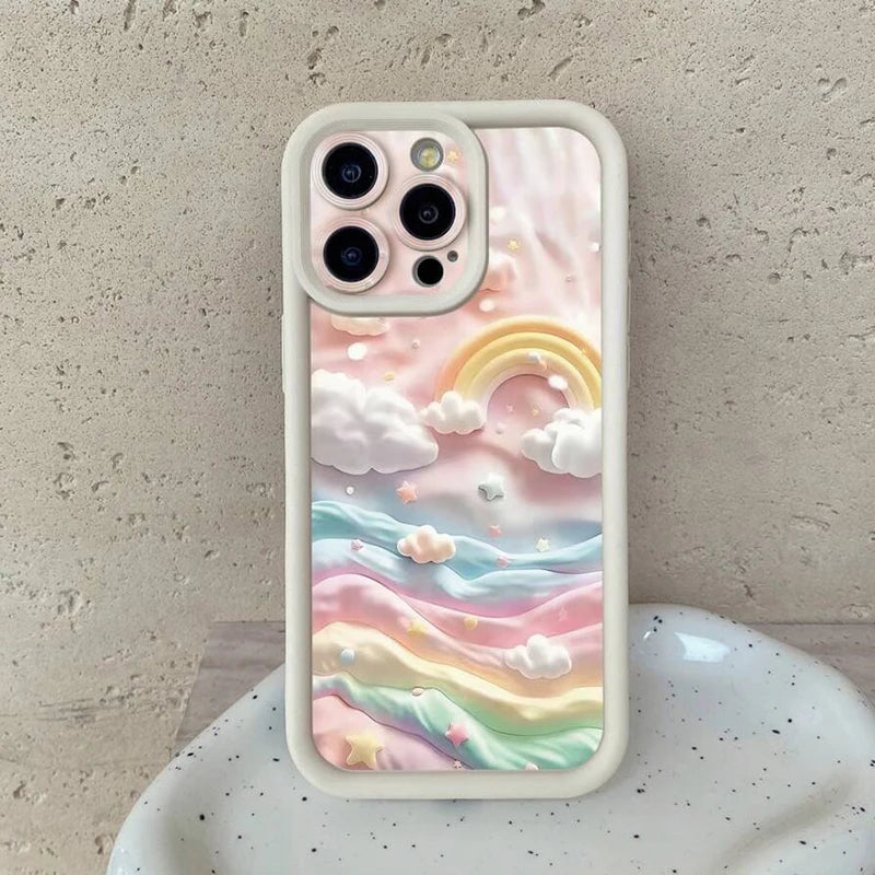 Cloudy Rainbow Design Print Phone Case for IPhone 14 15 16 17Air Pro Max 16E Shockproof Soft Cover
