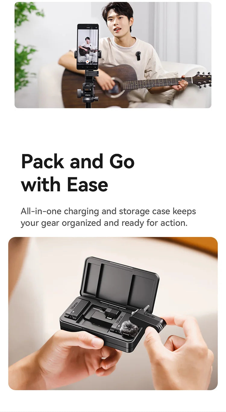 Wireless Lavalier Microphone for iPhone Android Camera Dual Mic with Charging Case