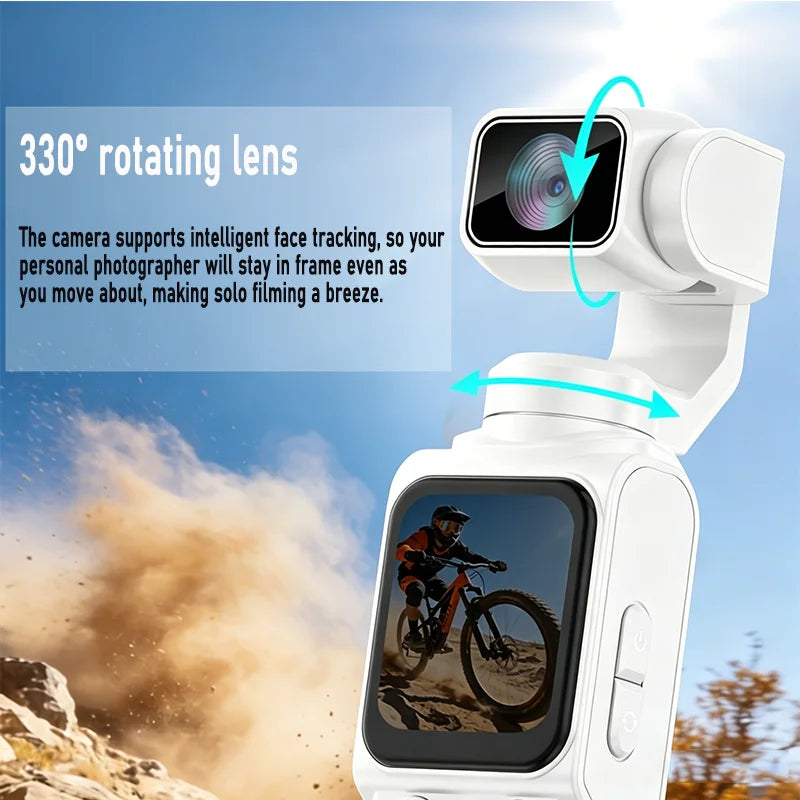 4K Pocket Action Camera 330° Auto-Rotate Lens Face Tracking Touchscreen Vlog Camera with WiFi