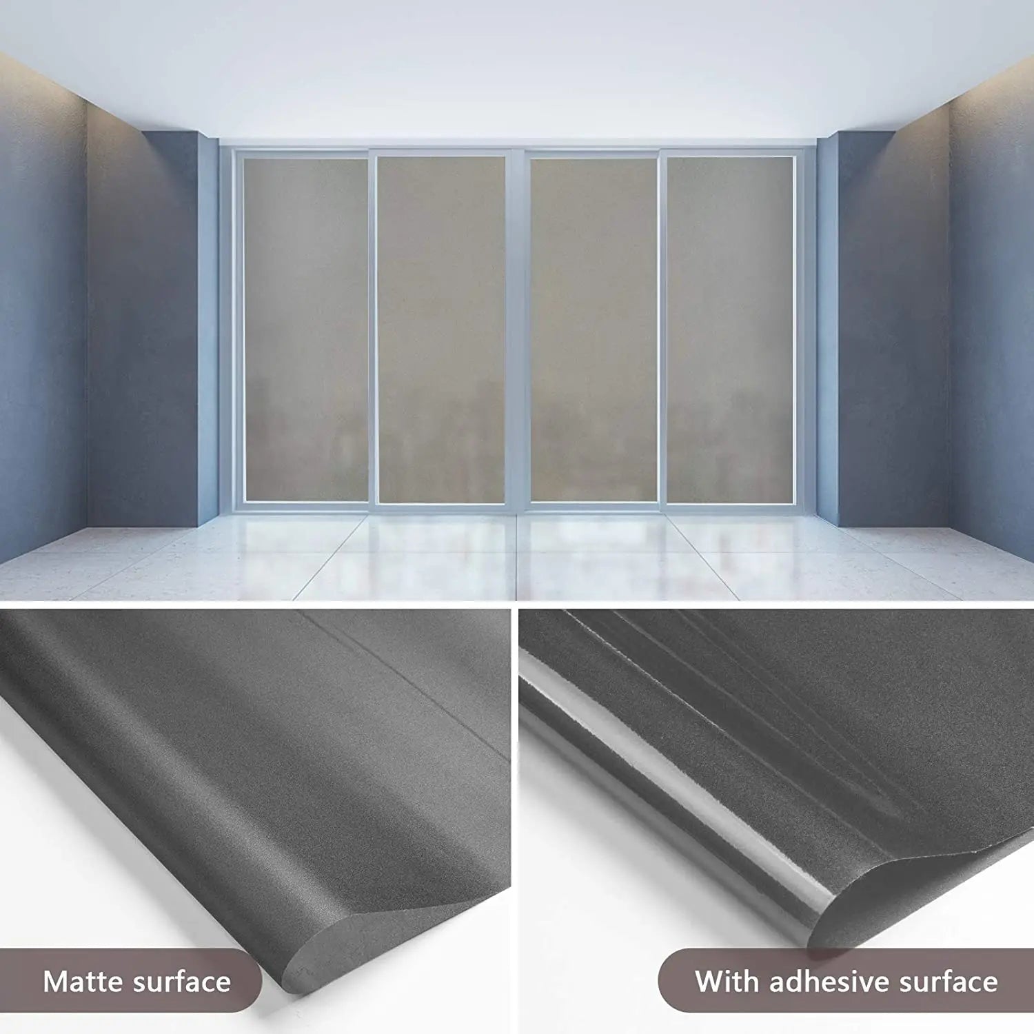 Gray Matte Window Film Privacy Stained Glass Film Static Cling Self Adhesive Film Frosted UV Protective Glass Vinyl for Home