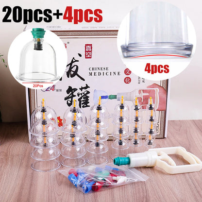 12/24 Cans Cups Chinese Vacuum Cupping Kit Pull Out Vacuum Apparatus Therapy Relax Massager Curve Suction Pumps