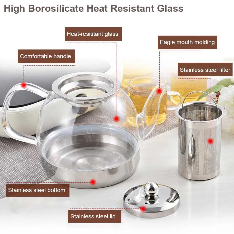 Electromagnetic Furnace Kettle Glass Flower Teapot Heat Resistant Glass Teapot With Infuser Induction Gas Stove Teapot