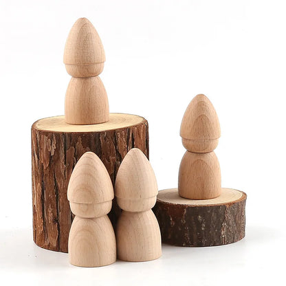 70mm Beech Wooden Peg Dolls Baby Toys Unpainted Figures Hard Wood Dolls Kid's Printed DIY Crafts Blank Handmade Dolls Toys Gift