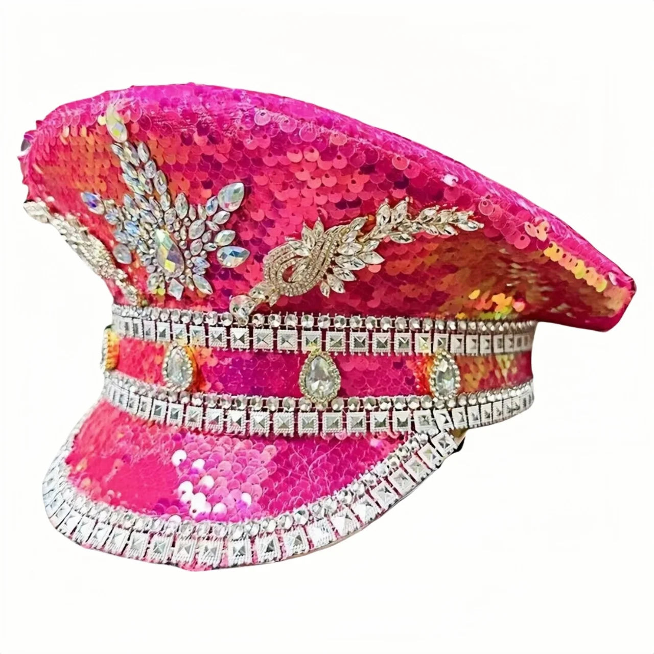 Luxury Festival Captain Hat Rhinestone Military Cap Sergeant Hat Mucis Festival Steampunk Caps for Unisex Adult Masquerade