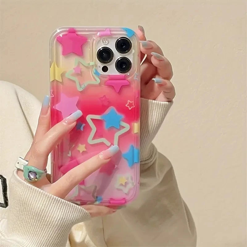 Colorful Star Clear Soft Phone Case For iPhone 17 14 15 16 Pro Max Air 16E Anti-Fall Protection Cover