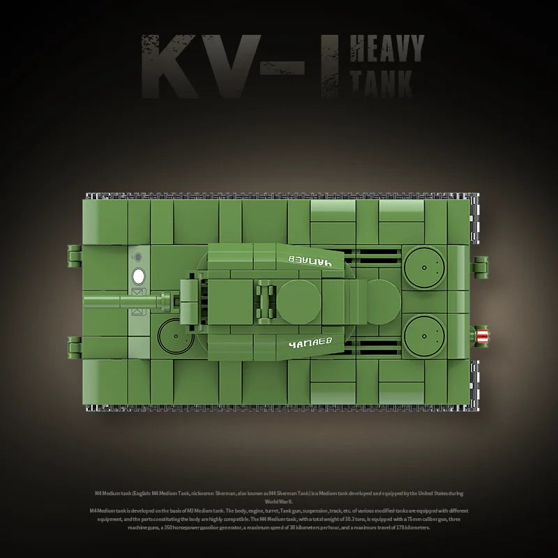 Military World War WW2 KV-1 Heavy Tank Soviet Army Building Blocks Stuart Tank Technical Bricks Educational Toys for s Gift