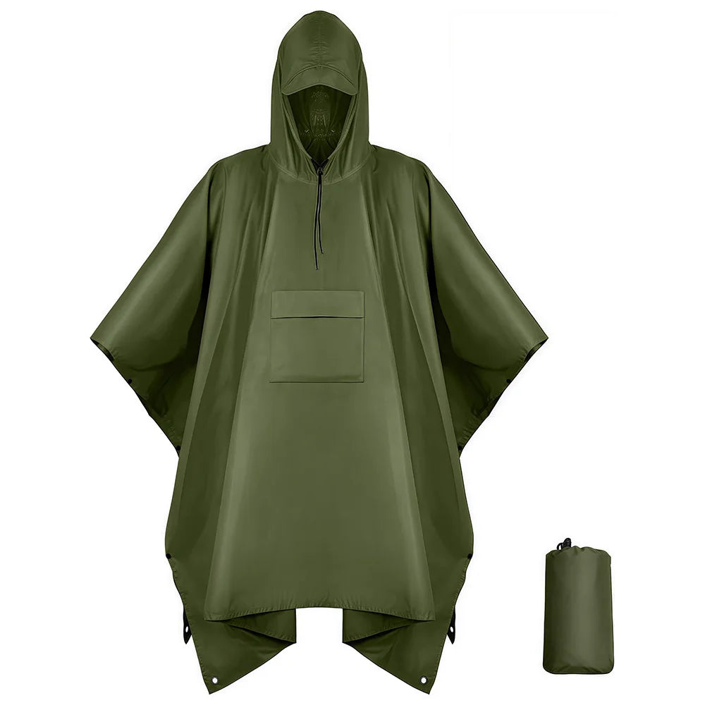 Three in One Tactical Camouflage Waterproof Rain Poncho with Hood