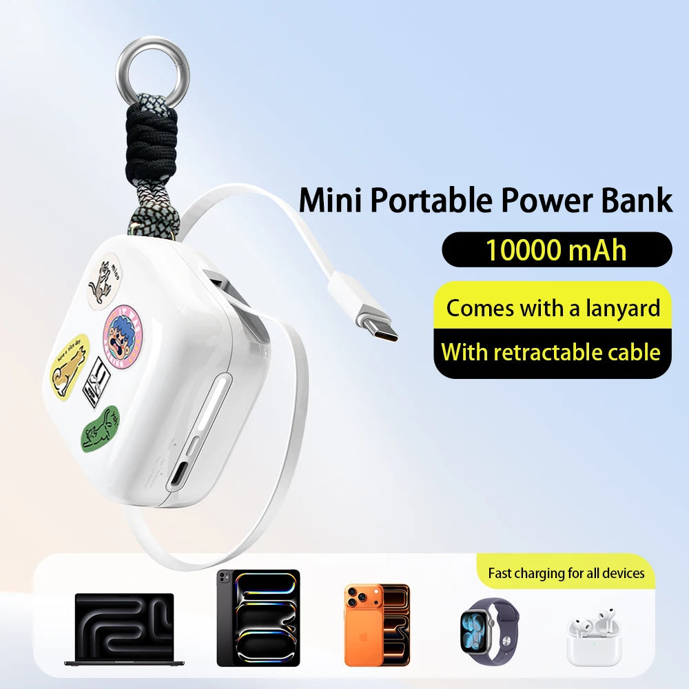 40W Fast Charging Protable 10000mAh PowerBank Gallium Nitride With 70cm Retractable Type-C Cable for iPhone 17 16 Xiaomi Huawei
