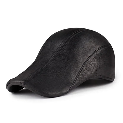 Goat Skin Forward Hat Mens Beret Real Leather Adjustable Brown Warm Autumn Winter Driver Hat  55-60cm