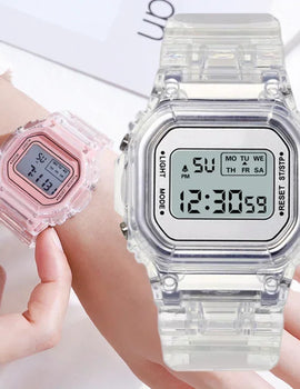 INS Electronic Watch Female Students Waterproof LED Watch Network Red Sports Transparent Small Square Watches for Women