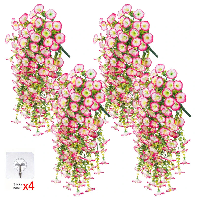 4PCS Morning Glory Artificial Flowers Hanging Vines Fake Plant Flower Garlands for Wedding Yard Home Garden Outdoor Decoration