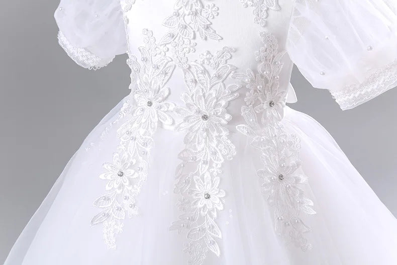Girls Princess Ball Gown - Fluffy Tulle Party Dress for Flower Girl/Birthday/Pageant | Sparkly Puffy Sleeve Wedding Dress