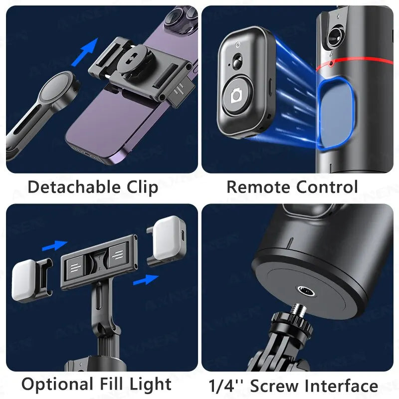 P02 360 Rotation Follow-up Gimbal Stabilizer Monopod Desktop Tracking Gimbal with Remote for Phone Live Photography