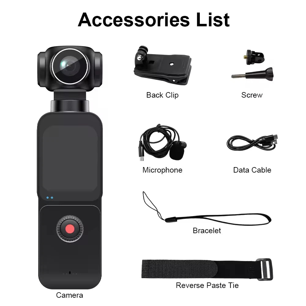 4K Pocket Action Camera 270° Auto Rotatable Stabilization Touch Screen Sports DV Bodycam 4X Zoom Portable Digital Video Recorder