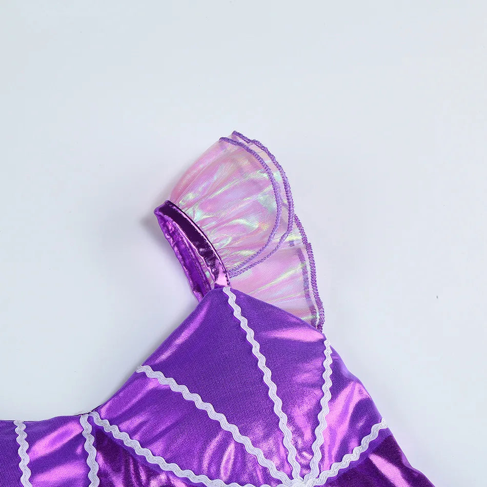 New Blue Red Purple Three Colors Mermaid Flying Sleeve Fishtail Beautiful Dress For Girl Summer Beach Party Cool Gown