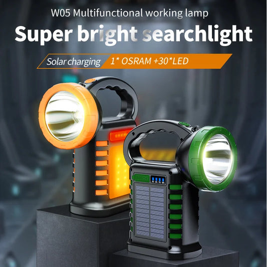 Portable Solar Rechargeable Handheld Work Light Multi-Function LED Camping Emergency Patrol Flashlight