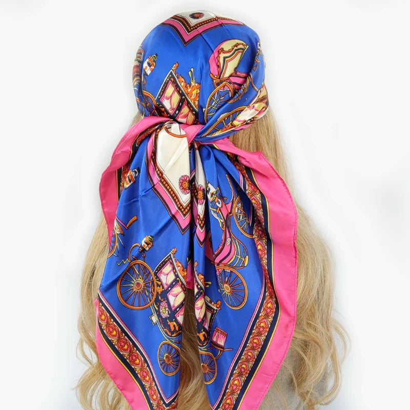 Retro Women Silk Scarf Bandanna Fashion Bohemian Pattern Square Hijab Lady Wrap Headband foulard muffler