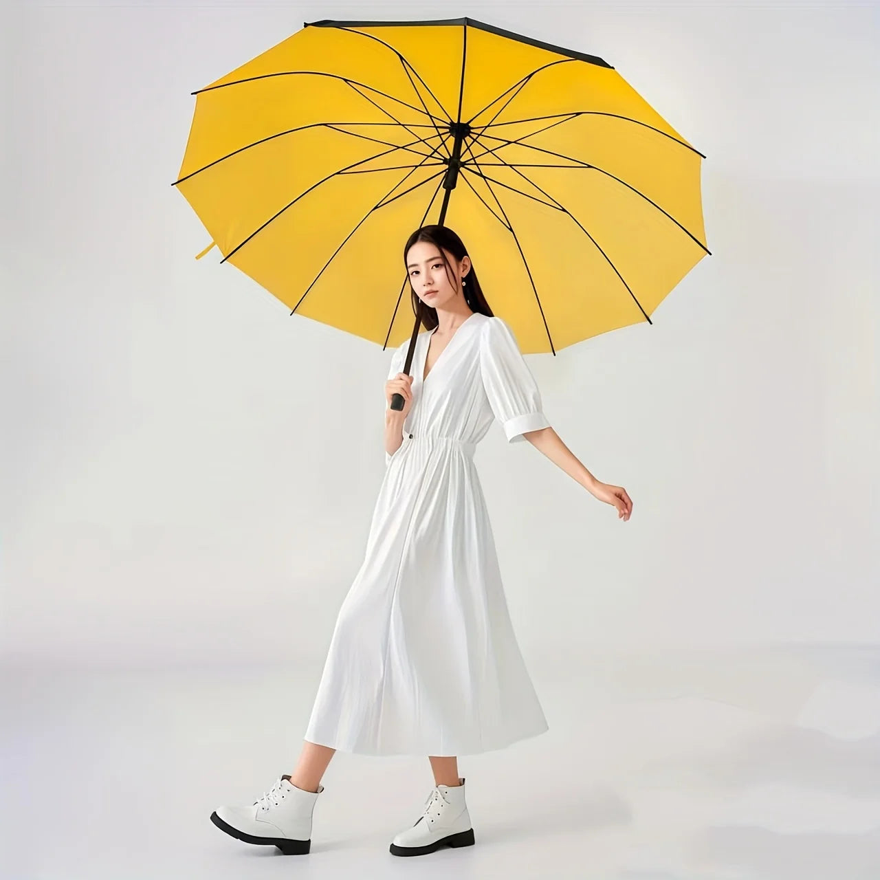Large Reverse Folding Umbrella 125cm Diameter 12 Rib Wind Resistant Leather Cover Family Travel Umbrella