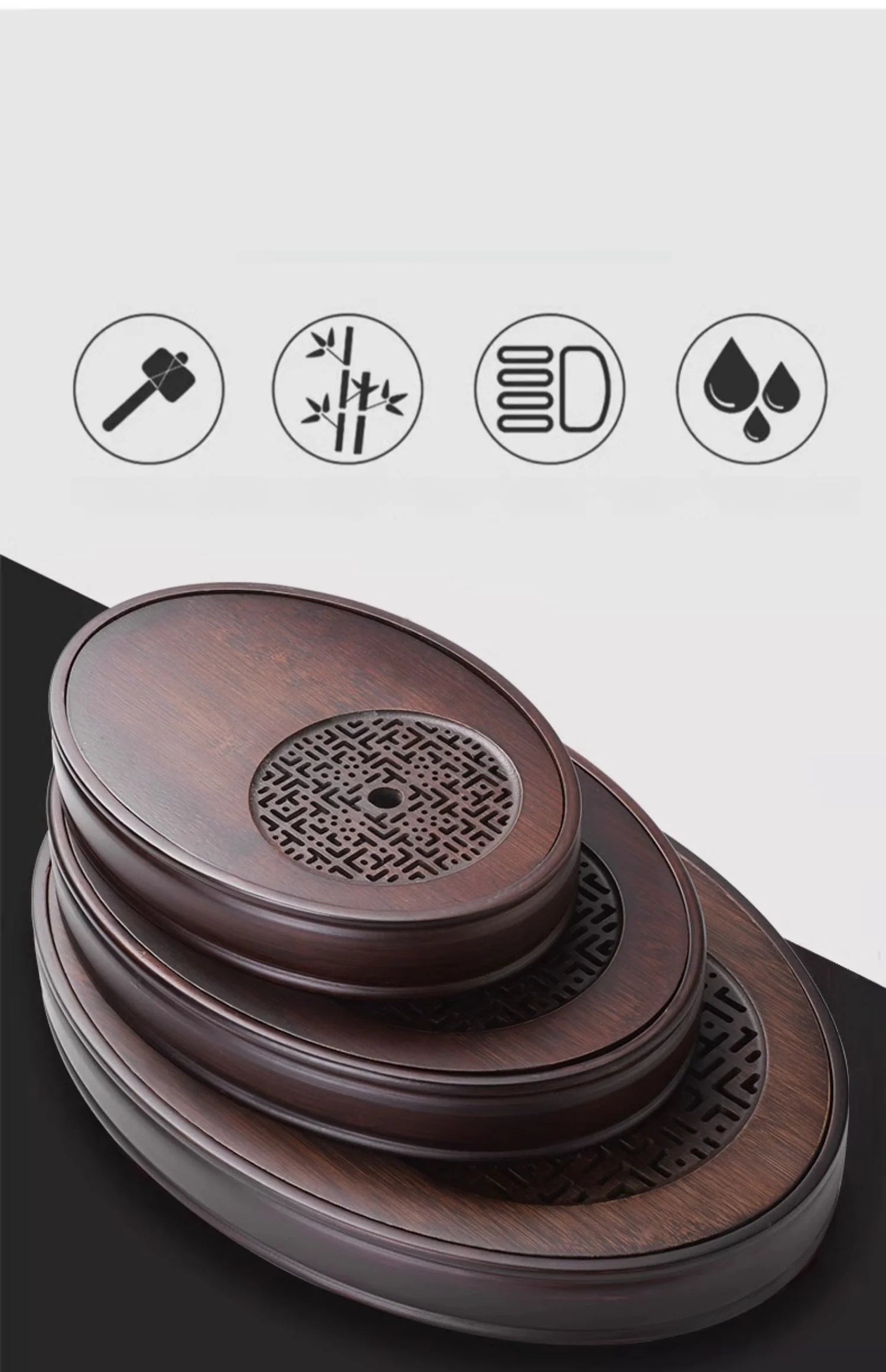 Chinese Tea Ceremony Culture Oval Tea Tray Natural Bamboo Hollow Drainage Storage Tea Tray Home Solid Wood Storage Tray