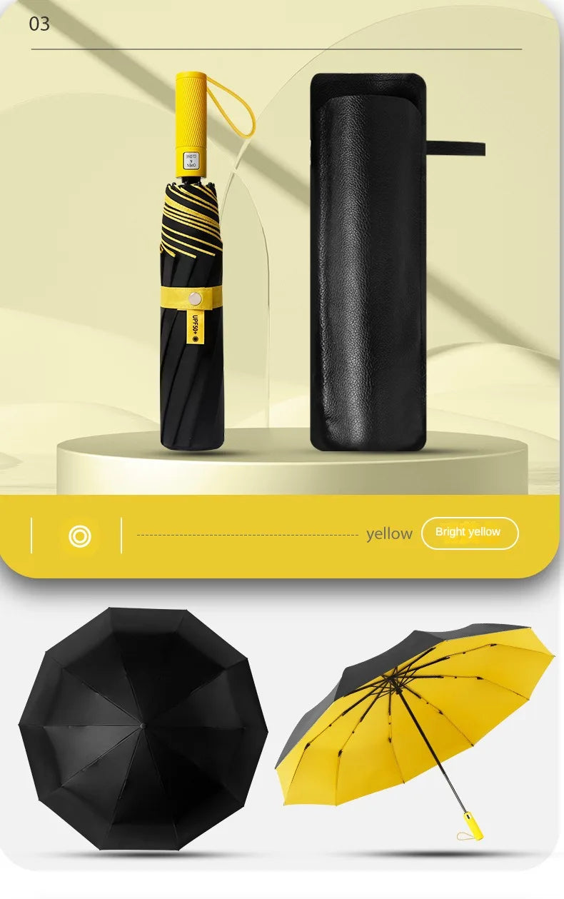 125cm Oversized Fully Automatic Wind Resistant Folding Umbrella Leather Cover