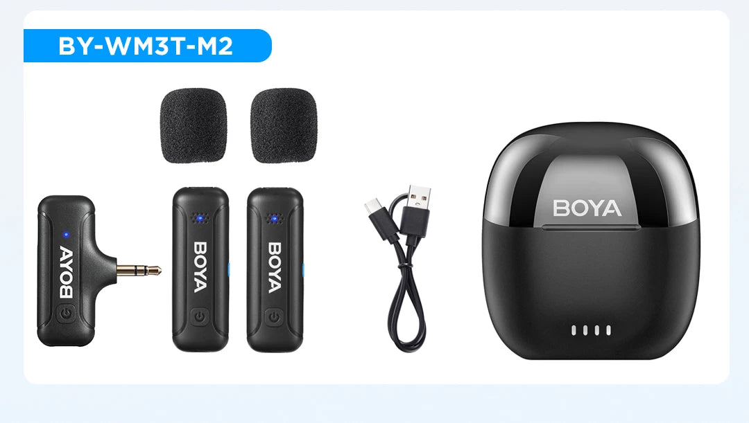 BY-WM3T Wireless Lavalier Lapel Microphone for iPhone Andriod Smartphone DSLR Cameras Live Streaming Youtube Recording Vlog