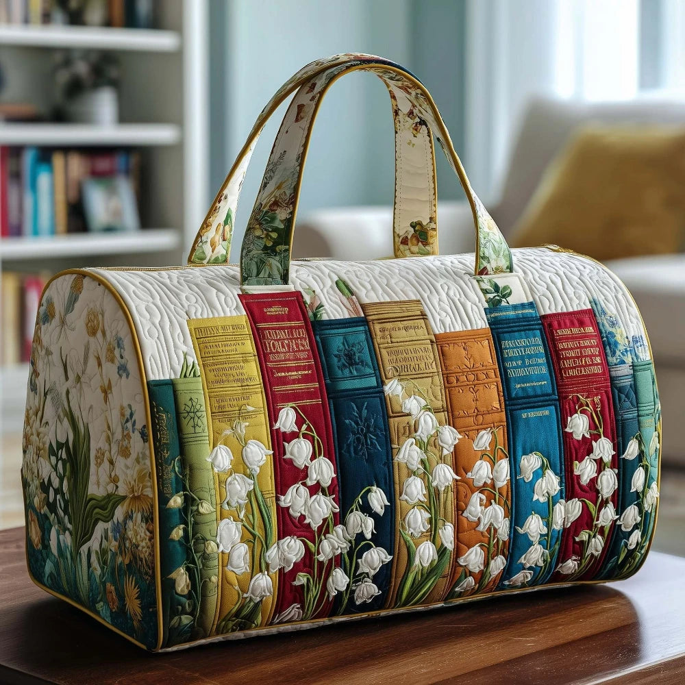 3D Puff Print Quilted Book Pattern Tote Bag Floral Embossed Travel Bag Vintage Library Weekender Duffle Gym Yoga Overnight Bags