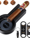 Portable Cigar Ashtray with V Cut Cutter Set, Cigar Punch, Outdoor Home Office Accessories for Men