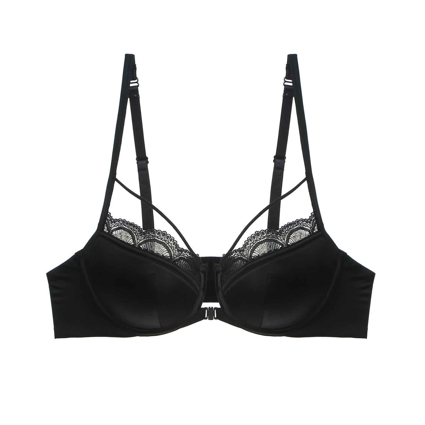 Womens French Lace Front Closure Push Up Bra and Brief Set