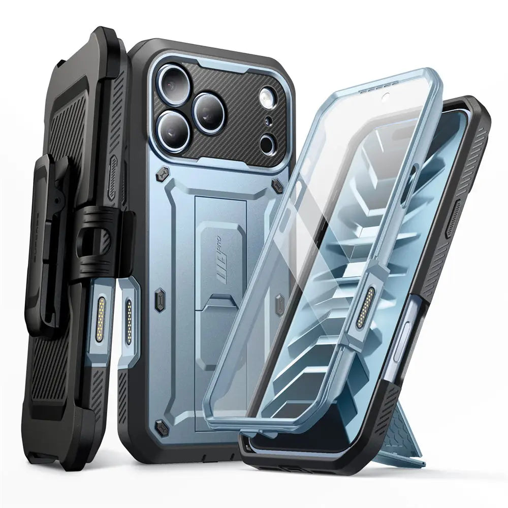 Full Body Rugged Phone Case with Built In Screen Protector and Belt Clip Holster for iPhone 17 Pro Max and iPhone 18 Pro Max