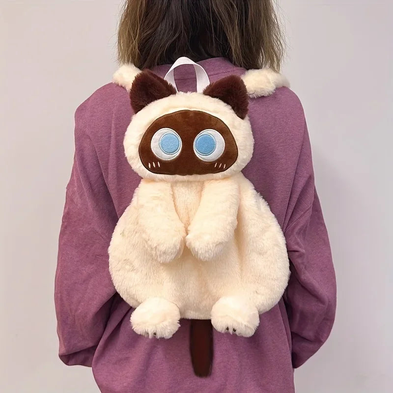 Kawaii Black Cat Plush Backpack Soft Shoulder Bag