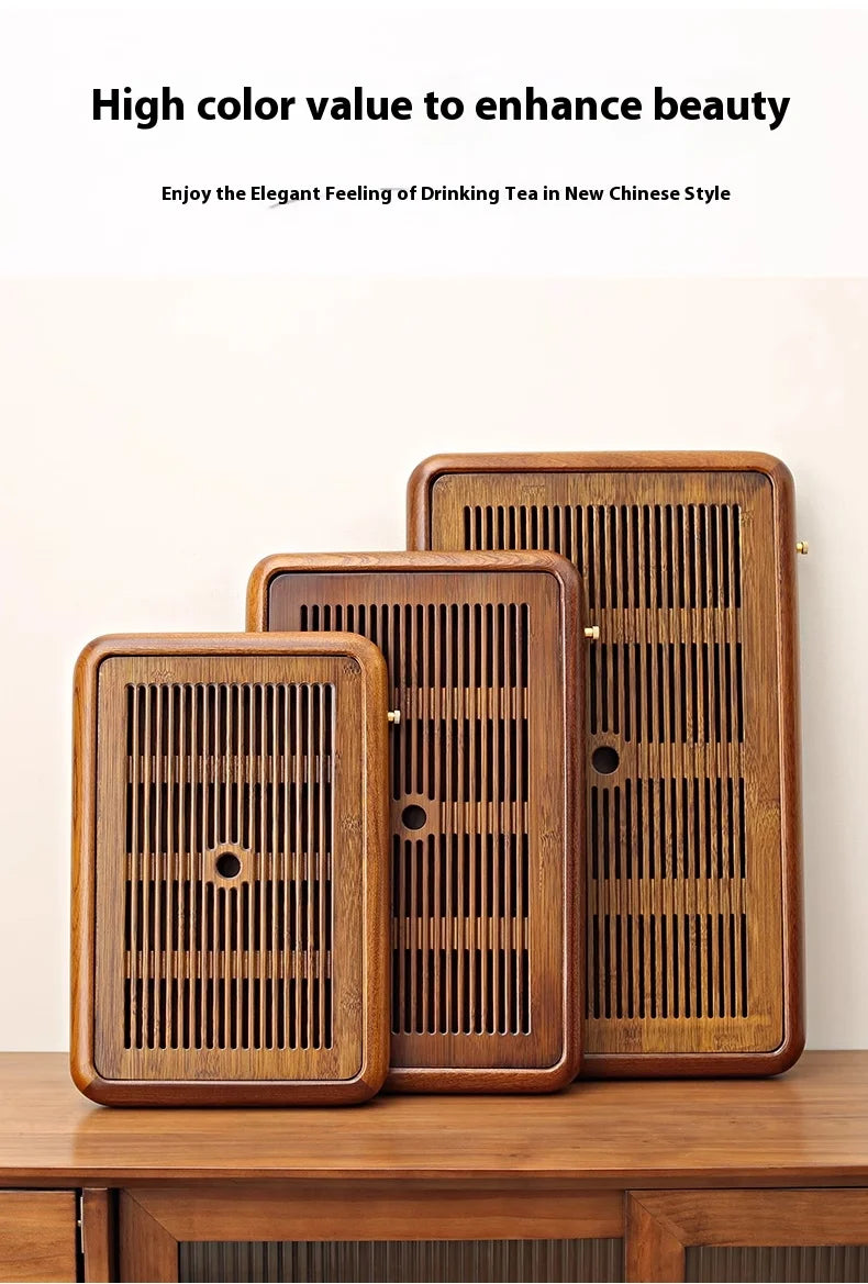 Tea Tray Home Small Solid Wood Pear Wood Dry Soaking Platform Water Storage Tea Set Tea Tray Wooden Tray