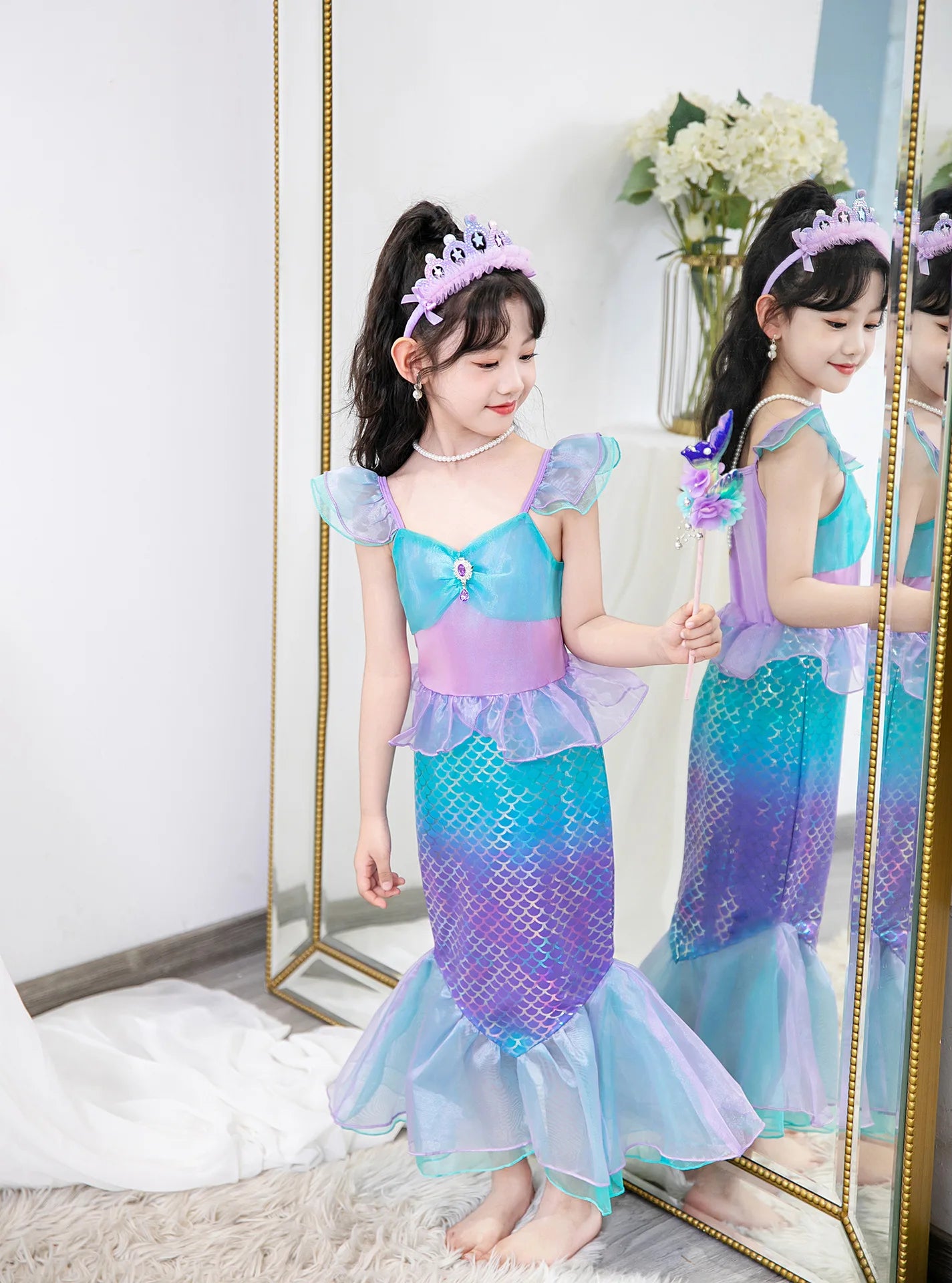 Little Mermaid Costume For Girl Ariel Dress Kids Birthday Halloween Carvinal Party Dresses Cosplay Clothes Children Prom Gown