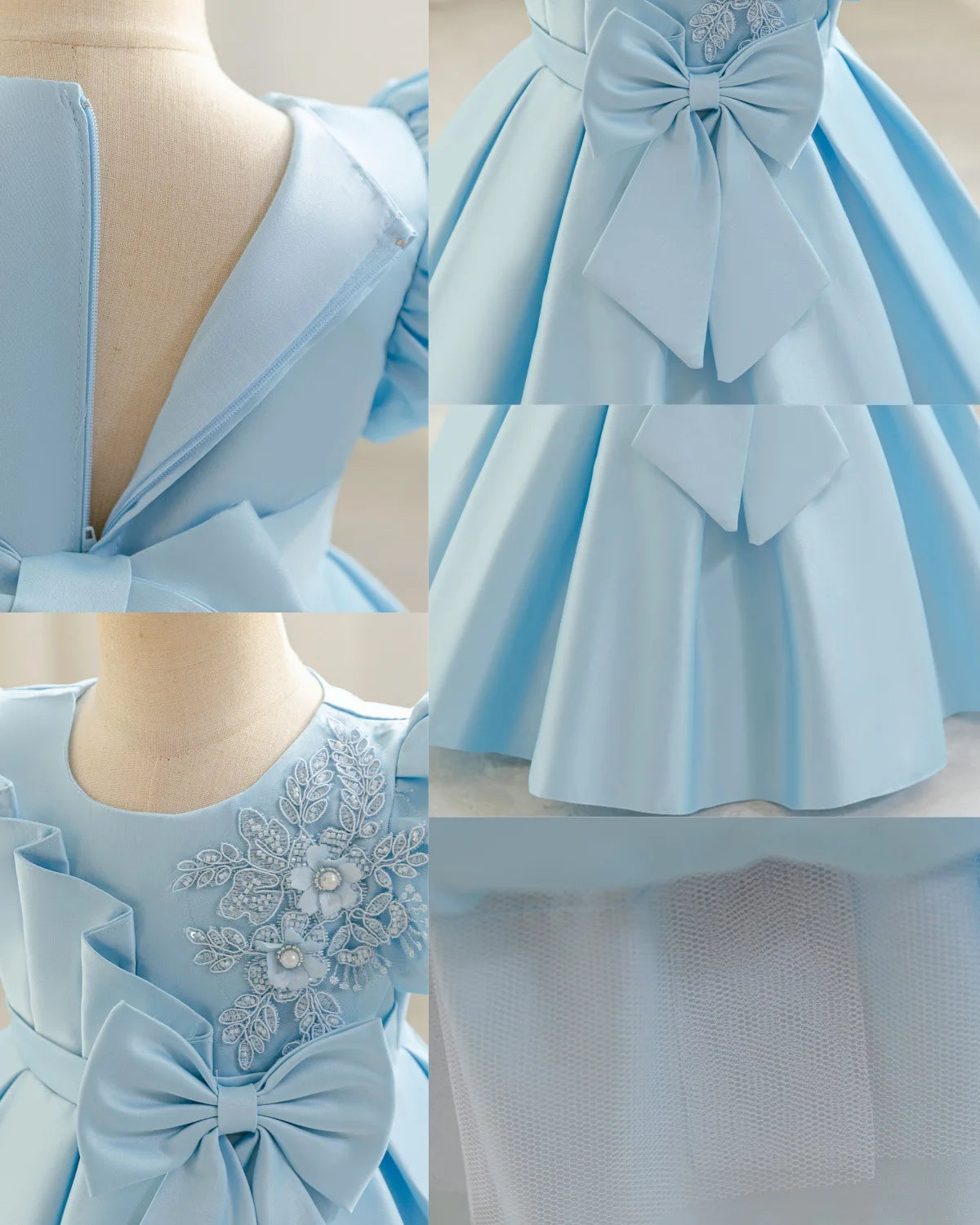 Baby Princess Party Dress with Bow and Bubble Sleeves