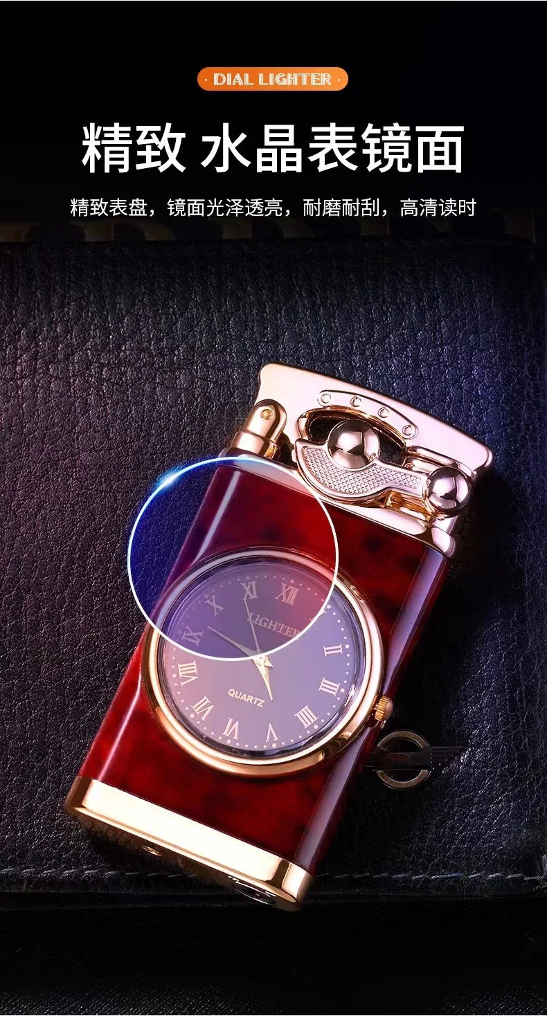 Rocker Arm Dial Metal Gas Lighters Jet, Butane Torch, Real Watch Lighter, Cigarette Cigar Lighter, Smoking Gadgets for Men