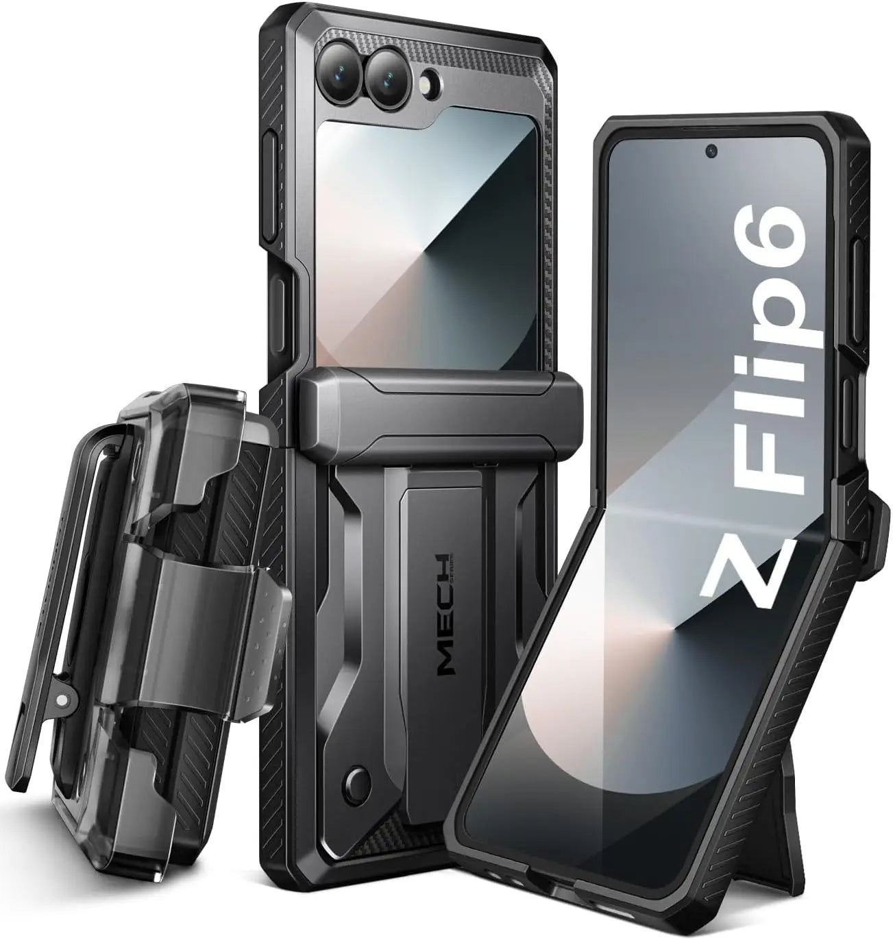 for Z Flip 6 Case with Kickstand Belt-Clip Hinge Protection Cover Screen Protector Military Grade Shockproof Phone Case